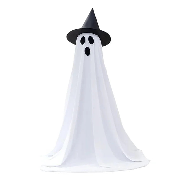 Halloween Outdoor Ghost Decoration with String Lights, Adjustable Height for Front Door, Porch, and Yard