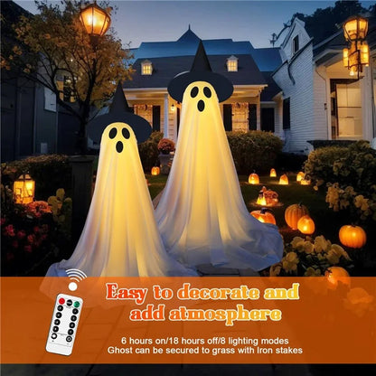 Halloween Outdoor Ghost Decoration with String Lights, Adjustable Height for Front Door, Porch, and Yard