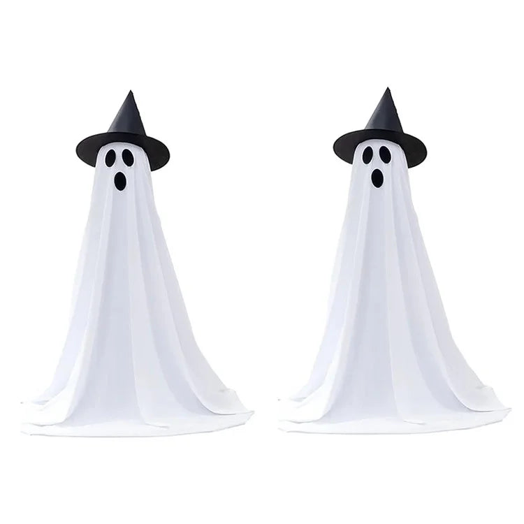2Pcs Halloween Outdoor Ghost Decoration with String Lights, Adjustable Height for Front Door, Porch, and Yard