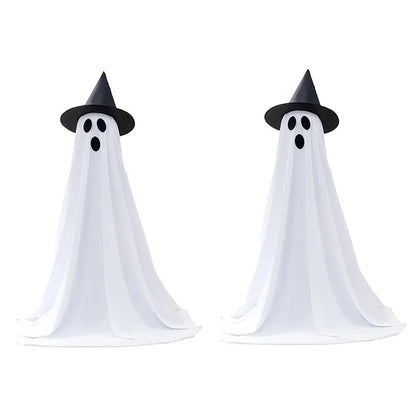 2Pcs Halloween Outdoor Ghost Decoration with String Lights, Adjustable Height for Front Door, Porch, and Yard
