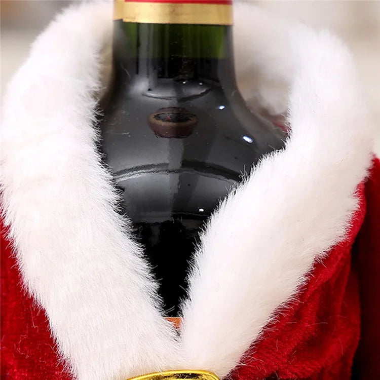Velvet Wine Bottle Cover Santa Red Wine Bottle Sweater Cover with Belt Set for Christmas Party