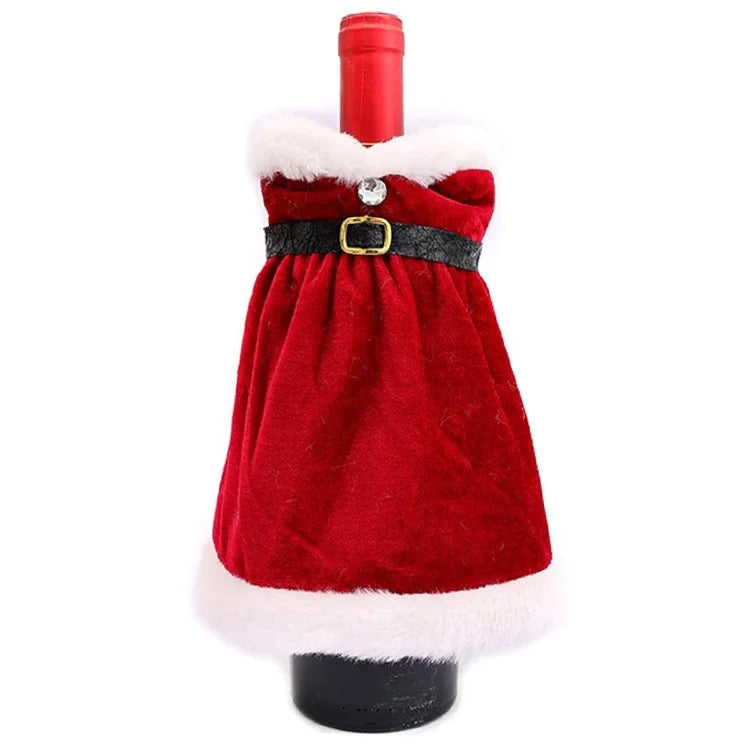 Velvet Wine Bottle Cover Santa Red Wine Bottle Sweater Cover with Belt Set for Christmas Party