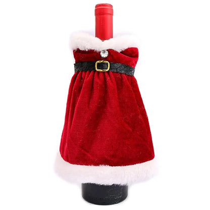 Velvet Wine Bottle Cover Santa Red Wine Bottle Sweater Cover with Belt Set for Christmas Party