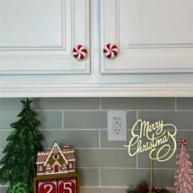 5PCS Christmas Silicone Red and White Candy Cabinet Handle Covers Christmas Decorations for Kitchen, Living Room and Bedroom Cabinets