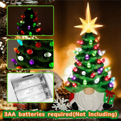 Christmas Battery Luminous Resin Gnome Colorful Light Ceramic Christmas Tree Christmas Table Decorations