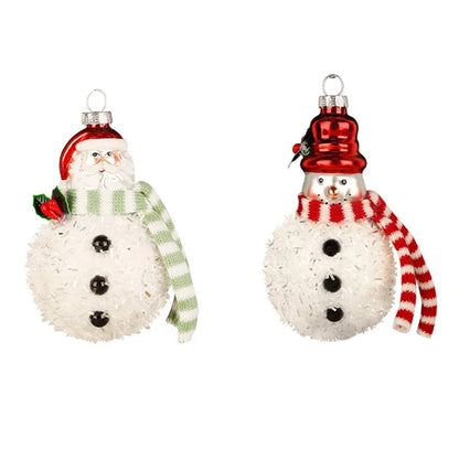 2Pcs Snowman Christmas Ornaments Glass Blown Xmas Tree Hanging Pendants for Christmas Home Decor