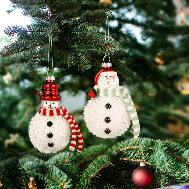 2Pcs Snowman Christmas Ornaments Glass Blown Xmas Tree Hanging Pendants for Christmas Home Decor