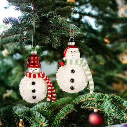 2Pcs Snowman Christmas Ornaments Glass Blown Xmas Tree Hanging Pendants for Christmas Home Decor