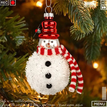 2Pcs Snowman Christmas Ornaments Glass Blown Xmas Tree Hanging Pendants for Christmas Home Decor
