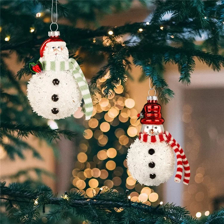 2Pcs Snowman Christmas Ornaments Glass Blown Xmas Tree Hanging Pendants for Christmas Home Decor