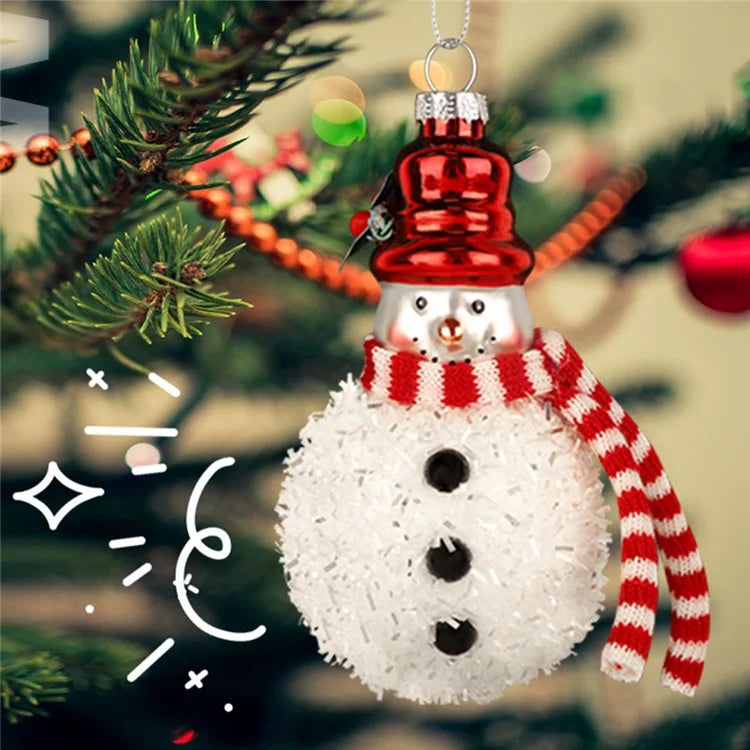 2Pcs Snowman Christmas Ornaments Glass Blown Xmas Tree Hanging Pendants for Christmas Home Decor