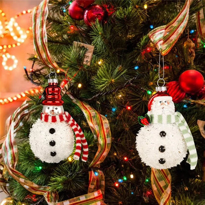 2Pcs Snowman Christmas Ornaments Glass Blown Xmas Tree Hanging Pendants for Christmas Home Decor