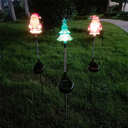 3Pcs / Set Christmas Tree Gnome Santa Swing Ground Plug Solar Lamp Holiday Garden Decoration