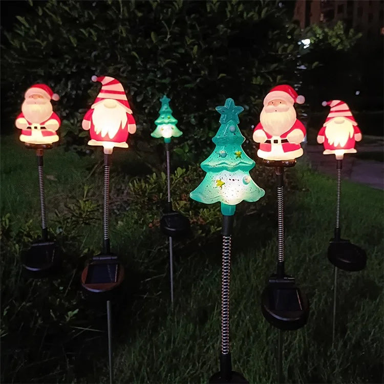 3Pcs / Set Christmas Tree Gnome Santa Swing Ground Plug Solar Lamp Holiday Garden Decoration
