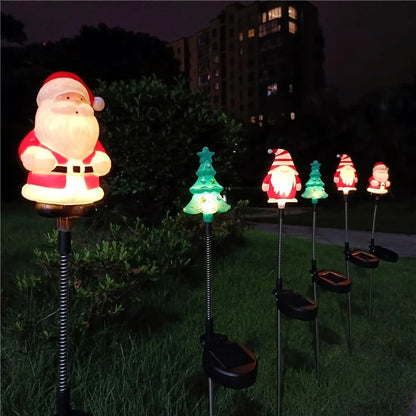 3Pcs / Set Christmas Tree Gnome Santa Swing Ground Plug Solar Lamp Holiday Garden Decoration