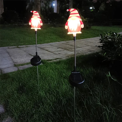 3Pcs / Set Christmas Tree Gnome Santa Swing Ground Plug Solar Lamp Holiday Garden Decoration