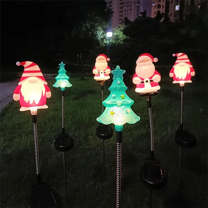 3Pcs / Set Christmas Tree Gnome Santa Swing Ground Plug Solar Lamp Holiday Garden Decoration