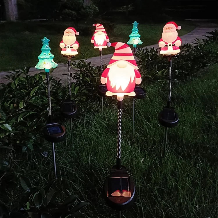 3Pcs / Set Christmas Tree Gnome Santa Swing Ground Plug Solar Lamp Holiday Garden Decoration