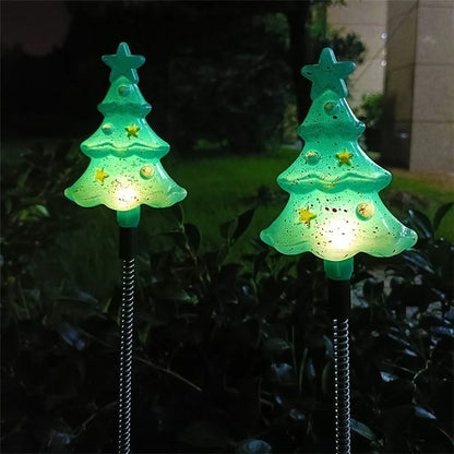 3Pcs / Set Christmas Tree Gnome Santa Swing Ground Plug Solar Lamp Holiday Garden Decoration