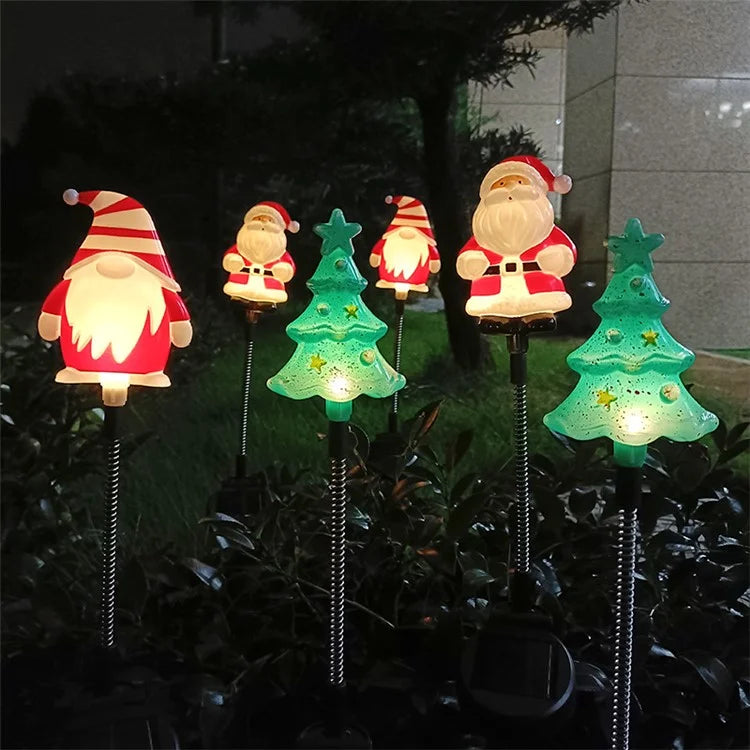 3Pcs / Set Christmas Tree Gnome Santa Swing Ground Plug Solar Lamp Holiday Garden Decoration