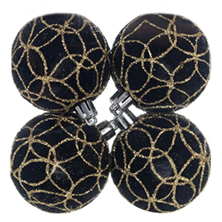 4Pcs 6cm Electroplated Flocking Christmas Ball Reusable Xmas Tree Hanging Ornament