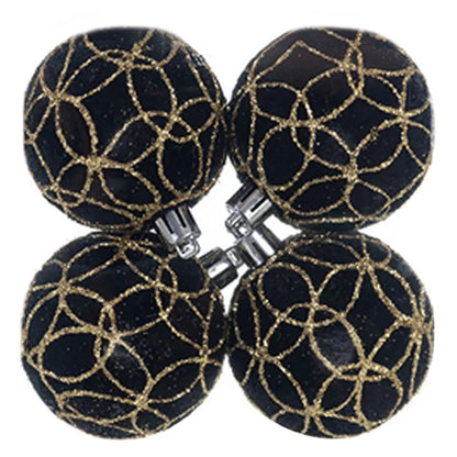 4Pcs 6cm Electroplated Flocking Christmas Ball Reusable Xmas Tree Hanging Ornament