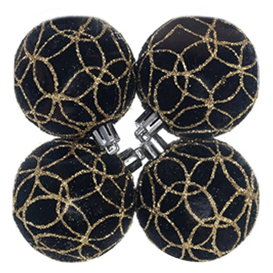 4Pcs 6cm Electroplated Flocking Christmas Ball Reusable Xmas Tree Hanging Ornament