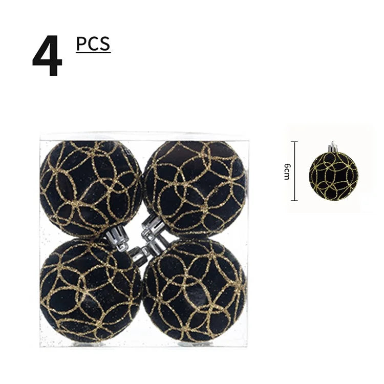 4Pcs 6cm Electroplated Flocking Christmas Ball Reusable Xmas Tree Hanging Ornament
