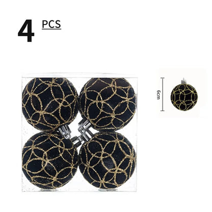 4Pcs 6cm Electroplated Flocking Christmas Ball Reusable Xmas Tree Hanging Ornament