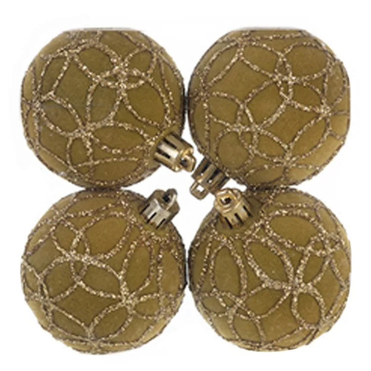 4Pcs 6cm Electroplated Flocking Christmas Ball Reusable Xmas Tree Hanging Ornament