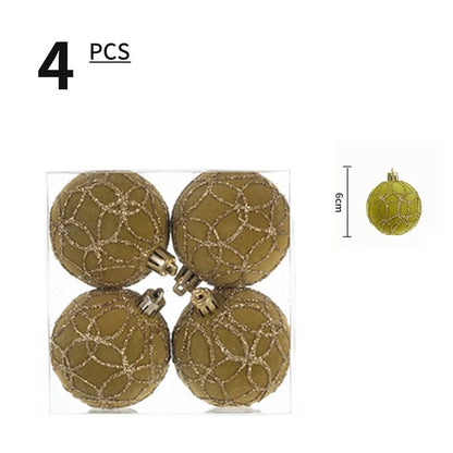 4Pcs 6cm Electroplated Flocking Christmas Ball Reusable Xmas Tree Hanging Ornament