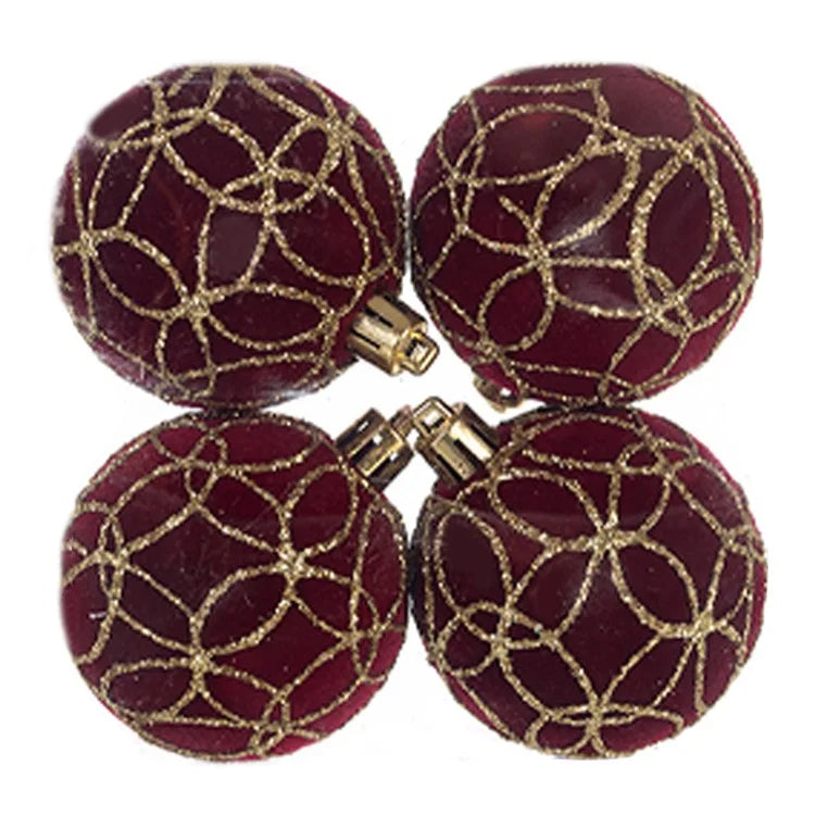 4Pcs 6cm Electroplated Flocking Christmas Ball Reusable Xmas Tree Hanging Ornament