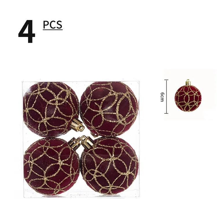 4Pcs 6cm Electroplated Flocking Christmas Ball Reusable Xmas Tree Hanging Ornament