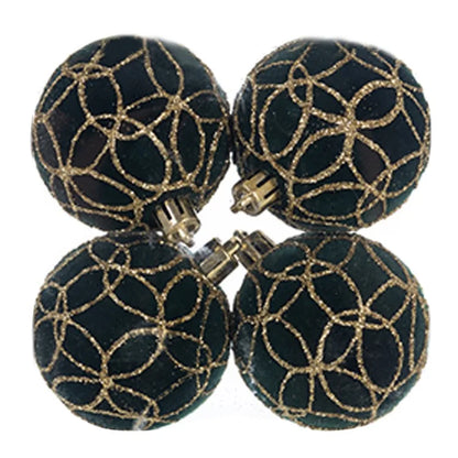 4Pcs 6cm Electroplated Flocking Christmas Ball Reusable Xmas Tree Hanging Ornament
