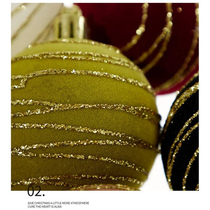 4Pcs 6cm Electroplated Flocking Christmas Ball Reusable Xmas Tree Hanging Ornament