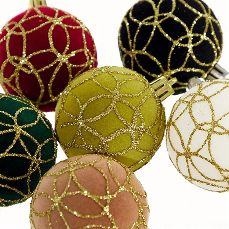 4Pcs 6cm Electroplated Flocking Christmas Ball Reusable Xmas Tree Hanging Ornament