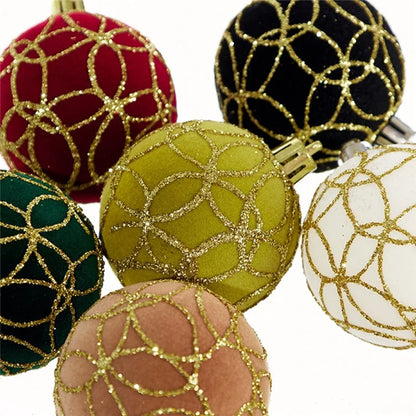 4Pcs 6cm Electroplated Flocking Christmas Ball Reusable Xmas Tree Hanging Ornament