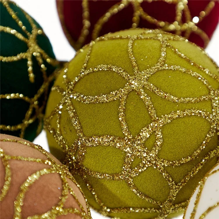 4Pcs 6cm Electroplated Flocking Christmas Ball Reusable Xmas Tree Hanging Ornament