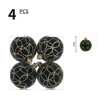 4Pcs 6cm Electroplated Flocking Christmas Ball Reusable Xmas Tree Hanging Ornament