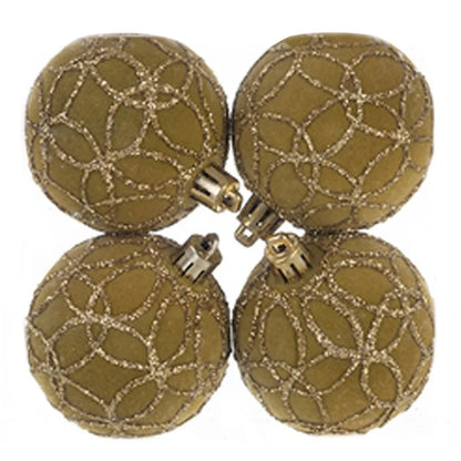4Pcs 6cm Electroplated Flocking Christmas Ball Reusable Xmas Tree Hanging Ornament