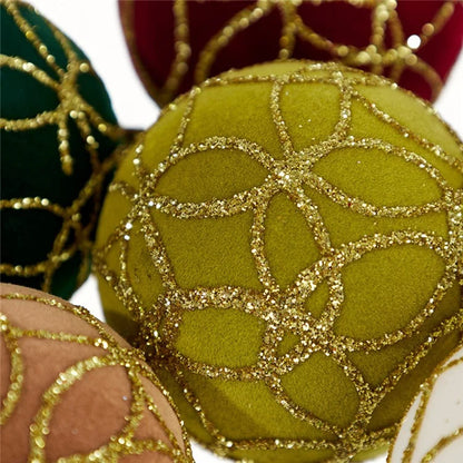 4Pcs 6cm Electroplated Flocking Christmas Ball Reusable Xmas Tree Hanging Ornament
