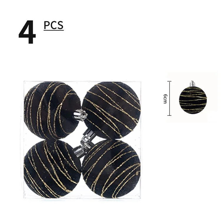 4Pcs 6cm Electroplated Flocking Christmas Ball Reusable Xmas Tree Hanging Ornament