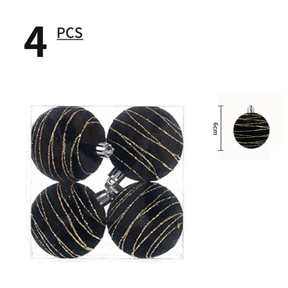 4Pcs 6cm Electroplated Flocking Christmas Ball Reusable Xmas Tree Hanging Ornament