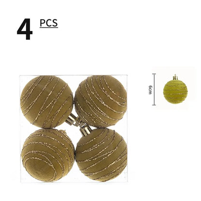 4Pcs 6cm Electroplated Flocking Christmas Ball Reusable Xmas Tree Hanging Ornament