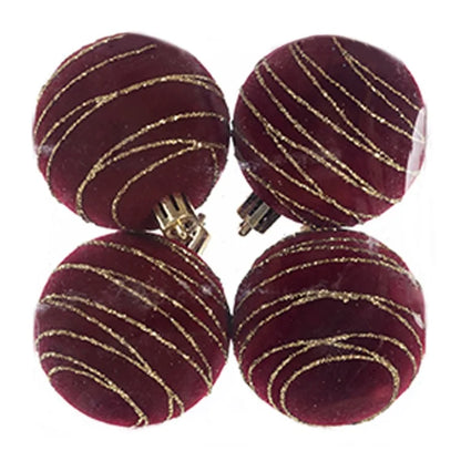 4Pcs 6cm Electroplated Flocking Christmas Ball Reusable Xmas Tree Hanging Ornament