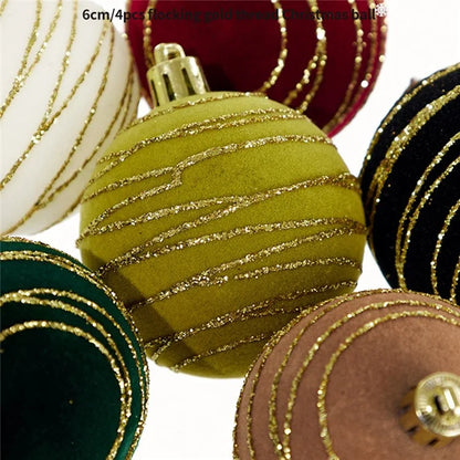 4Pcs 6cm Electroplated Flocking Christmas Ball Reusable Xmas Tree Hanging Ornament