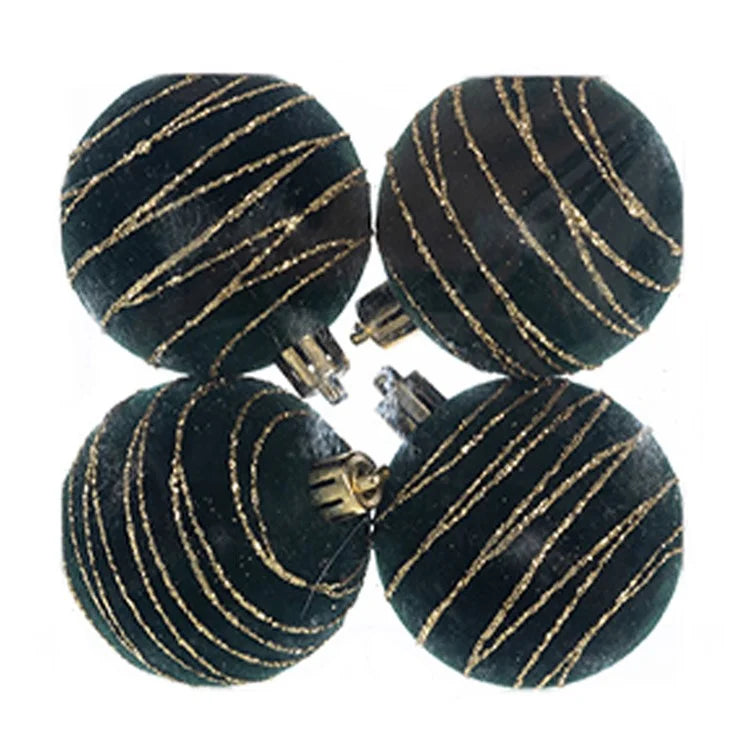 4Pcs 6cm Electroplated Flocking Christmas Ball Reusable Xmas Tree Hanging Ornament