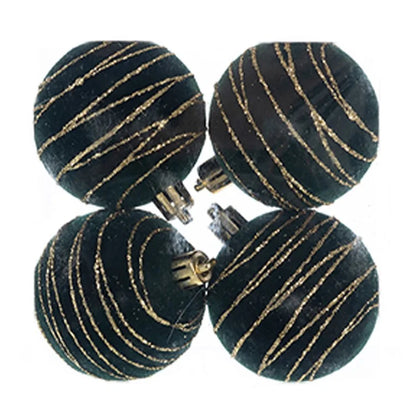 4Pcs 6cm Electroplated Flocking Christmas Ball Reusable Xmas Tree Hanging Ornament