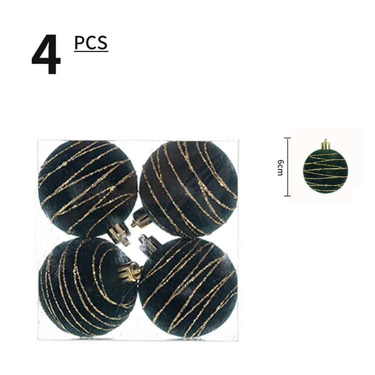 4Pcs 6cm Electroplated Flocking Christmas Ball Reusable Xmas Tree Hanging Ornament