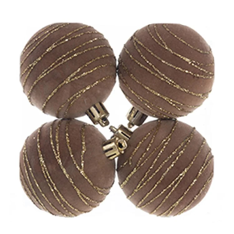 4Pcs 6cm Electroplated Flocking Christmas Ball Reusable Xmas Tree Hanging Ornament